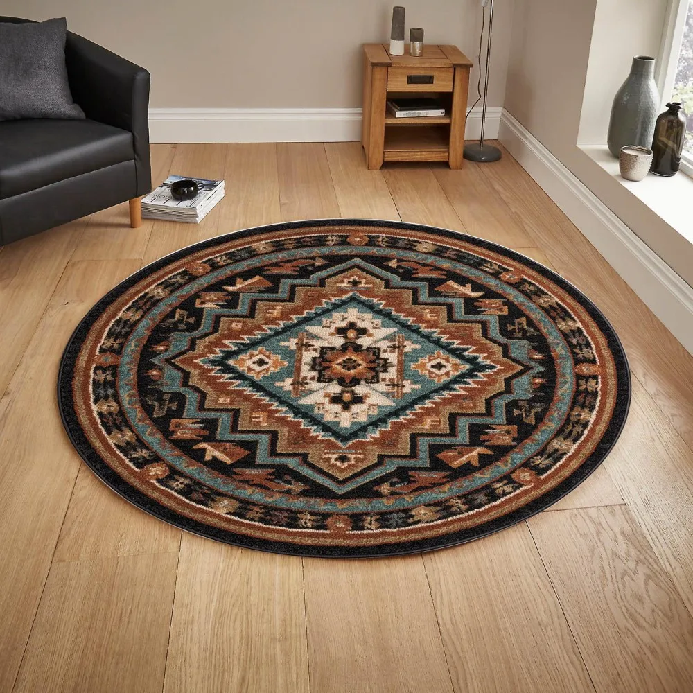 Baroque Round Area Rug Luxury Gold Lotus Floral Printed Circular Carpets Non Slip Washable Vintage Sofa Floor Decor Mat
