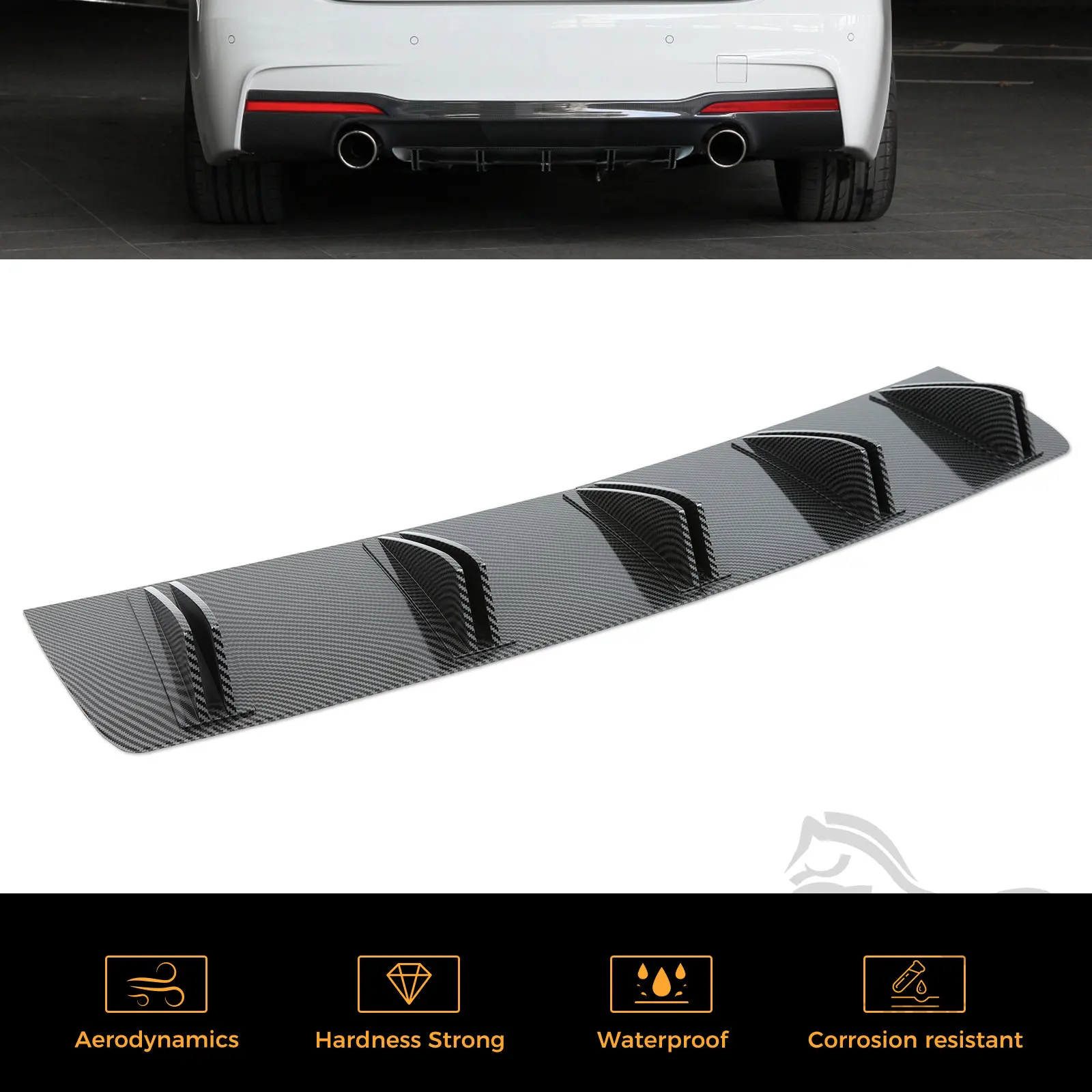 

Universal 5 Fin Spoiler Modification Kit Car Rear Bumper Lip ABS Rear Shark Chassis Fin Style Curved Bumper Lip Diffuser