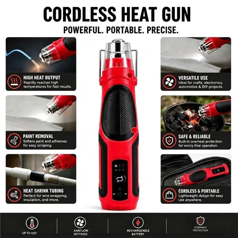 M12K-For DIY Rubber Stamp Shrink Plastic Embossing Powder Mini Hot Air Gun Rechargeable Lithium Battery Handheld Heat Gun
