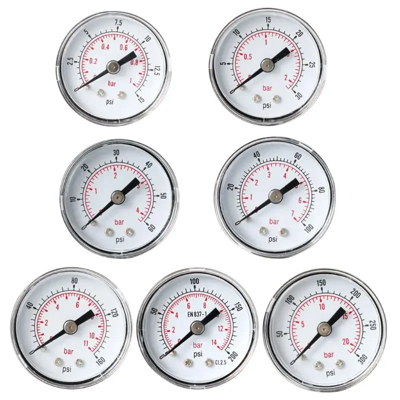 Pressure Gauge 40mm 1/8 BSPT Rear Back 15,30,60.100,160,300 & Bar For Air, Gas, Water,