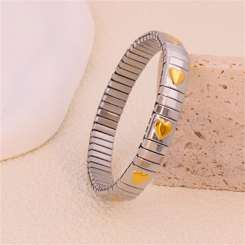 سوار عتيق من الفولاذ المقاوم للصدأ للسيدات ، سوار مرن بسيط على شكل قلب ، إكسسوارات مجوهرات عالية ، هدية حفلات ، اتجاه الموضة ، 316L #1