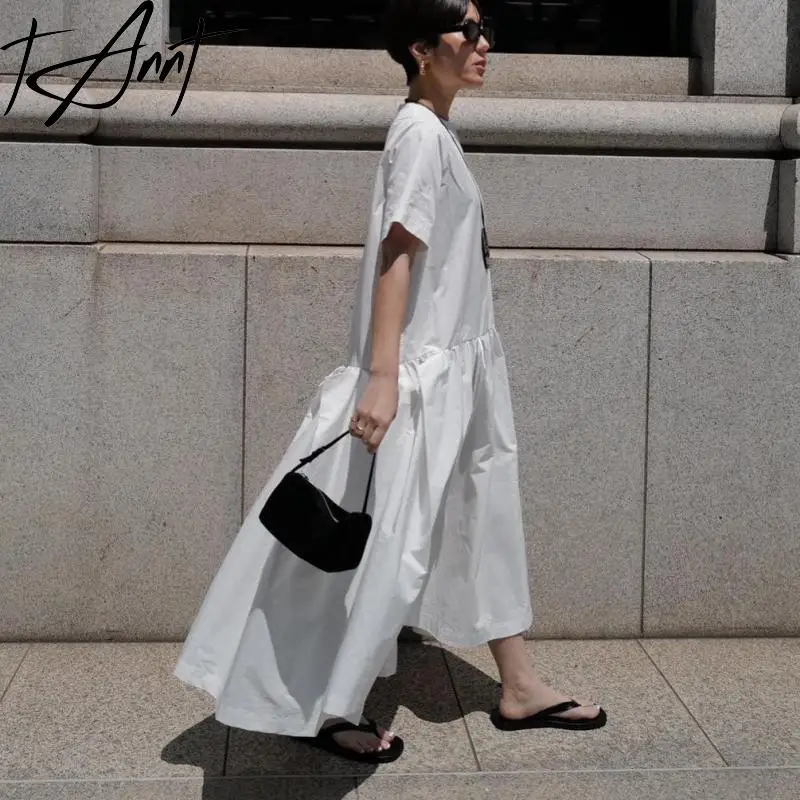 

Tannt Women Dress Asymmetry Casual Long Shirts Dresses For Women Shorts Sleeves Black White Fashion Long Dresses 2025 New