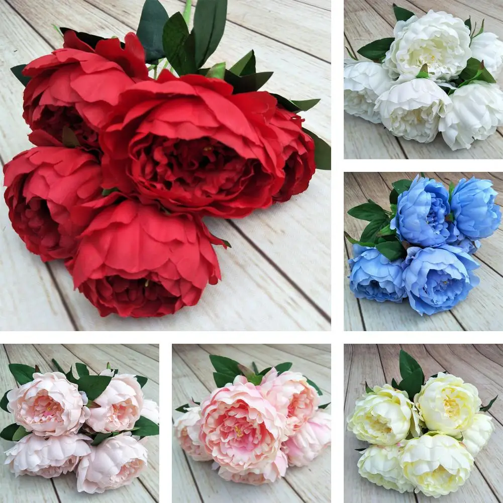 

Artificial Flower 1 Bouquet Beautiful Vivid Plastic Simulation Peony Wedding Bride Holding Flower for Desktop