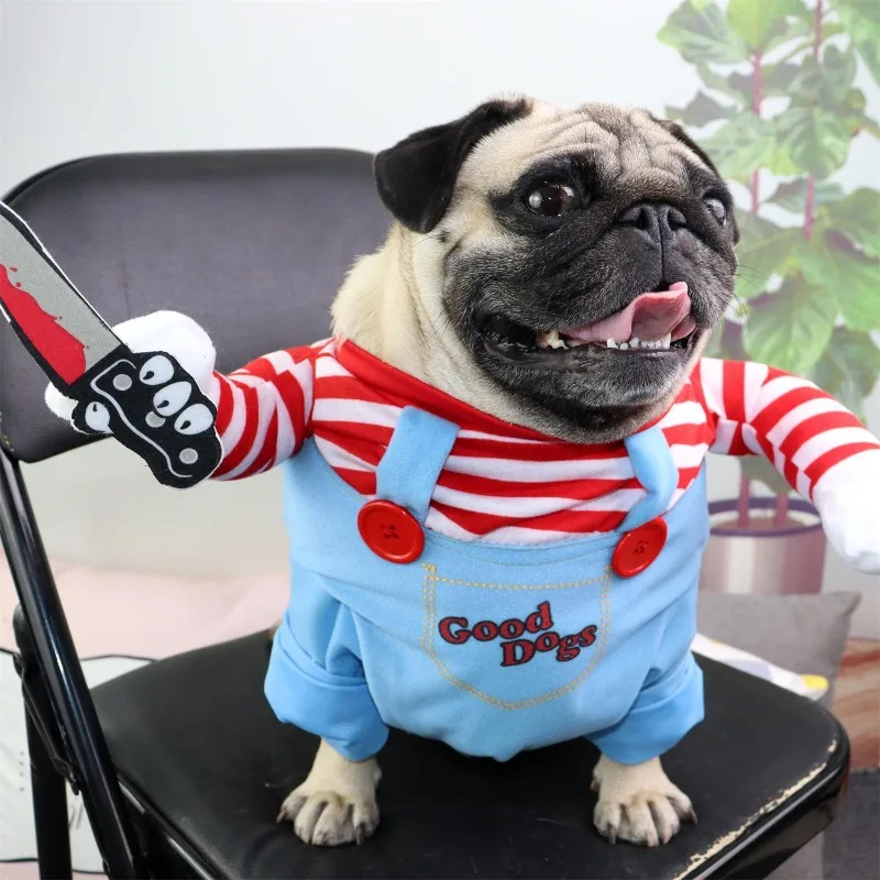 Boneca mortal cão assassino transformação halloween pet traje peruca médio grande cão filhote de cachorro roupas filhote de cachorro vestido roupas para animais de estimação