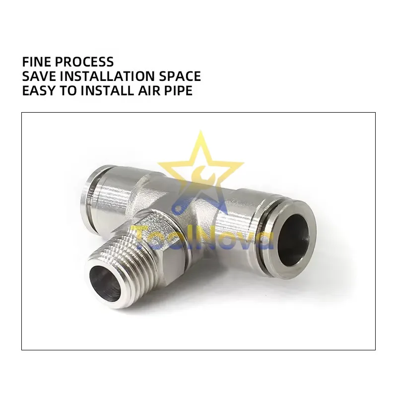2026*Hotsale* 304 Stainless Steel Metal T-type External Thread Joint One Key Push in Connecting Pipe Fittings Pneumatic Quick