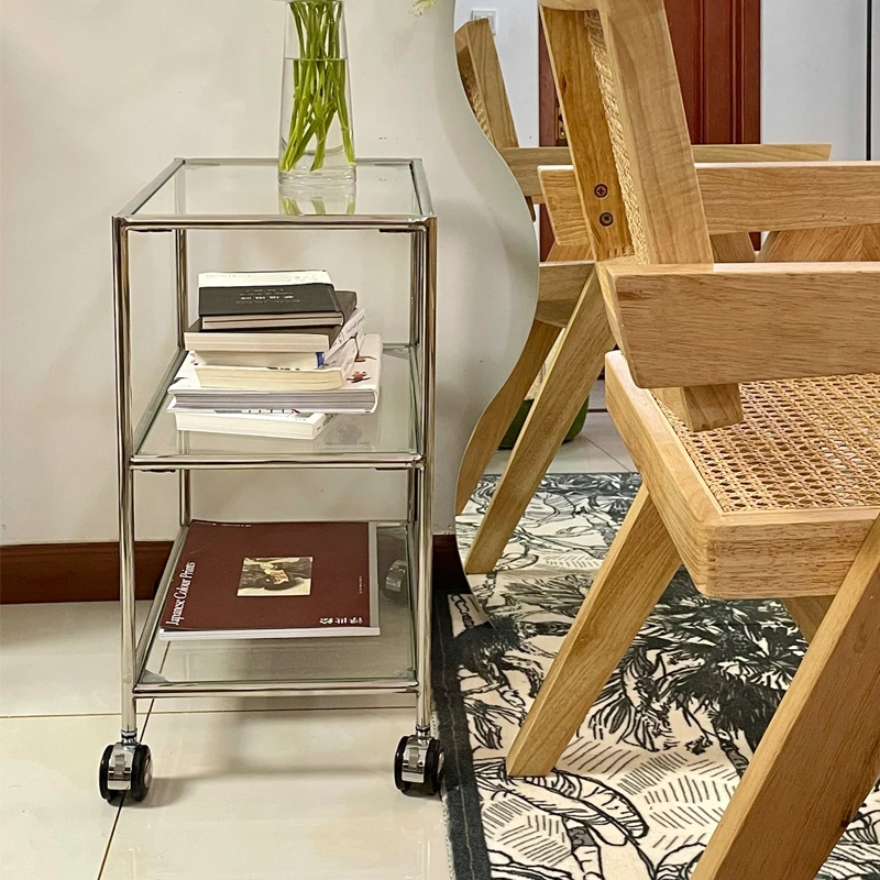 Household small coffee table, stainless steel medieval glass edge table, simple image 4