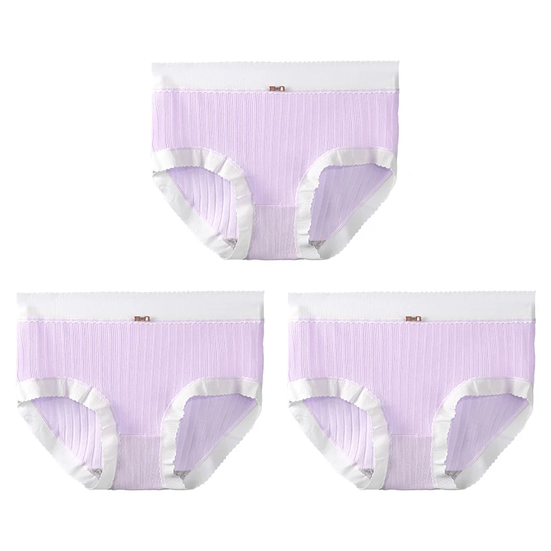 5pcs Summer thin women's underpants, seamless, breathable and cute, all-cotton triangular shorts for young girls