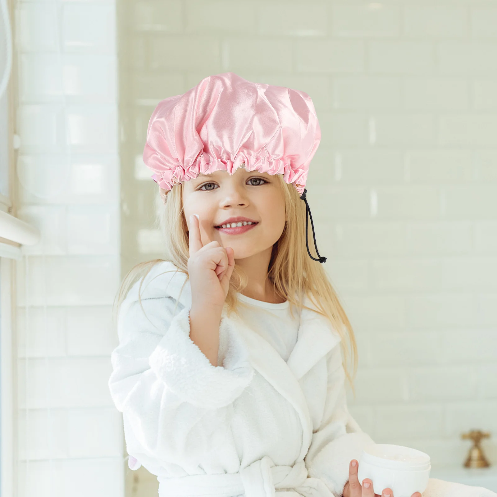 Dubbellaags slaapmuts voor kinderen Roze elastische verstelbare slaapmuts voor kinderen Nachthaarbescherming Nette haarverzorging
