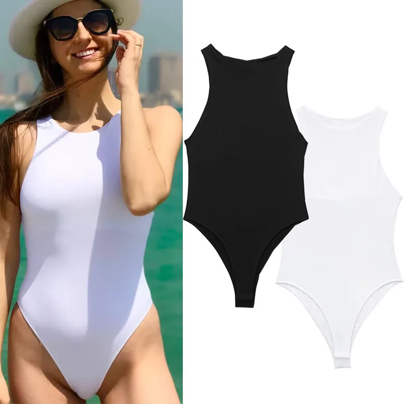 MUJER 2025 Czarno-Białe Body Damskie Bez Rękawów Obcisłe Body Damskie Letnie Y2k Jednoczęściowe Body Bielizna Seksowne Top Damskie