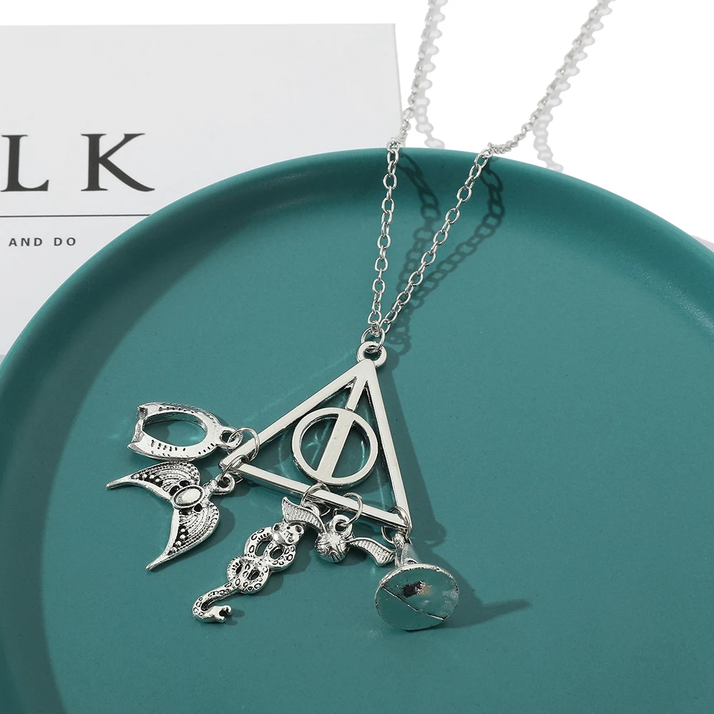 Classic Vintage Tv Shows Deathly Hallow Pendant Necklace for Women Men Fans Cosplay Creative Jewelry Accessories Gifts