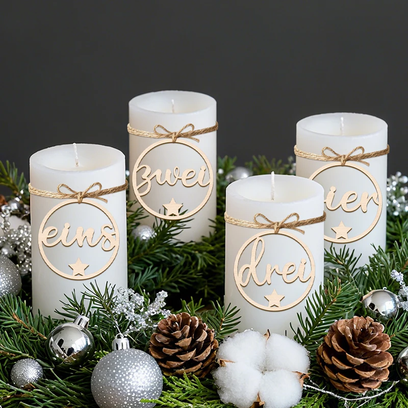 YOMDID Advent-Kranz, Zahlen 1–4, Weihnachtsanhänger, hängende Kugelornamente, Holznummern für Adventskerzen und Kerzenornamente