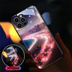 Pretty Beach Smart LED Light Glow Tempered Glass Phone Case For Samsung S26 S25 S24 S23 S22 S21 FE Plus Ultra Luminous Cover