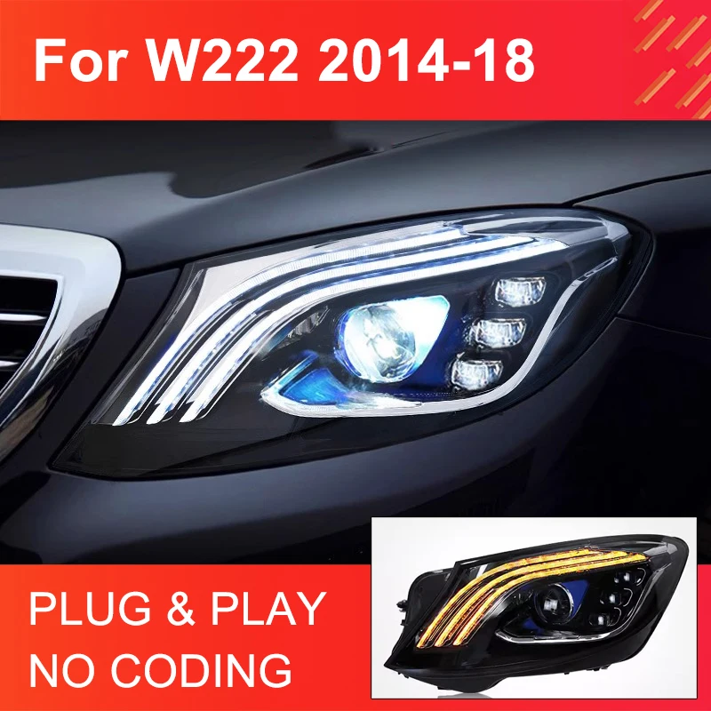 

1 Pair LED Head Light Assemly for Mercedes Benz S Class W222 2014-2018 Plug and Play with DRL Dynamic Turning Start Animation