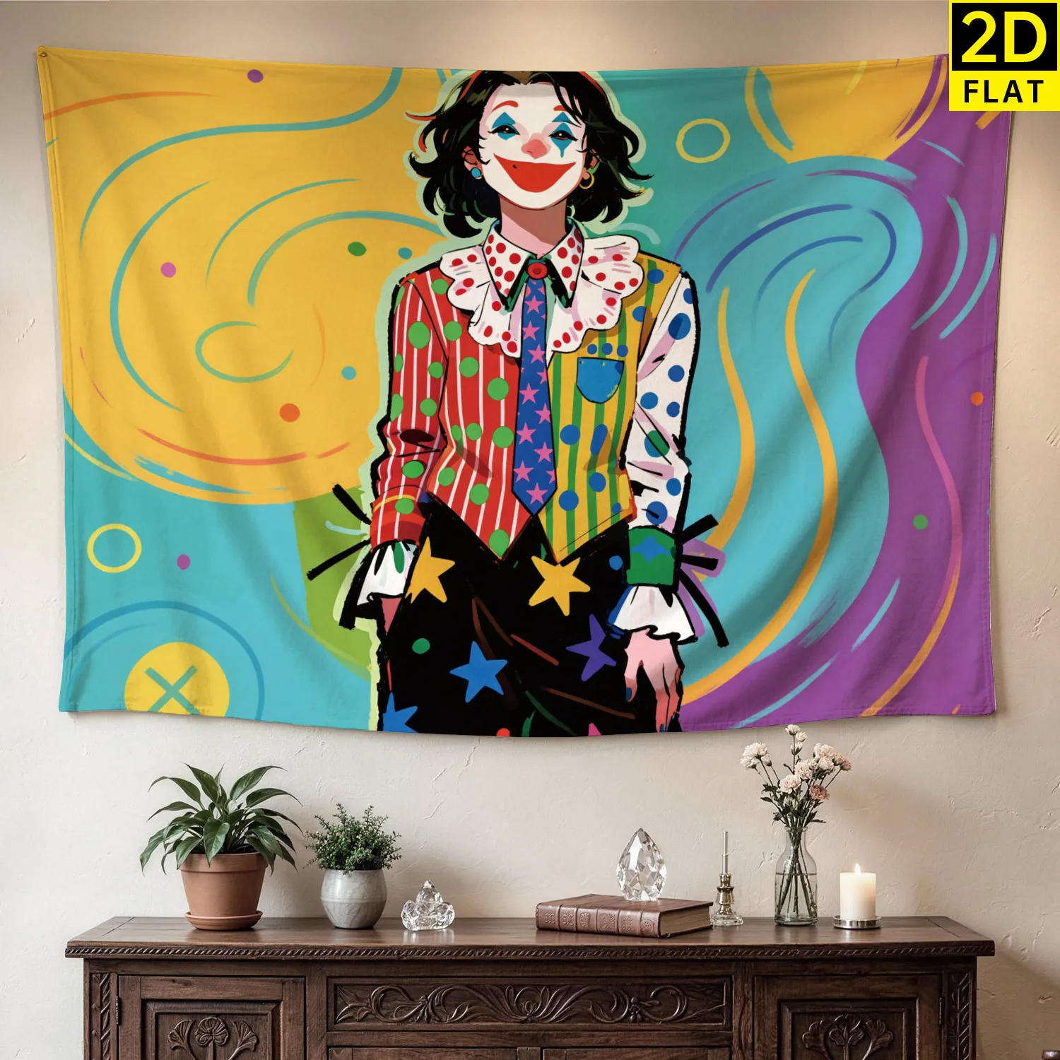 Vibrant Clown Tapestry Wall Hanging Pop Art Carnival Circus Decor Boho Home Decoration Abstract Print