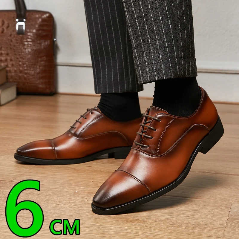 

Мужские туфли-оксфорды из натуральной кожи, невидимые, увеличивающие рост, деловые деловые модельные туфли на мягкой подошве со шнуровкой и острым носком
