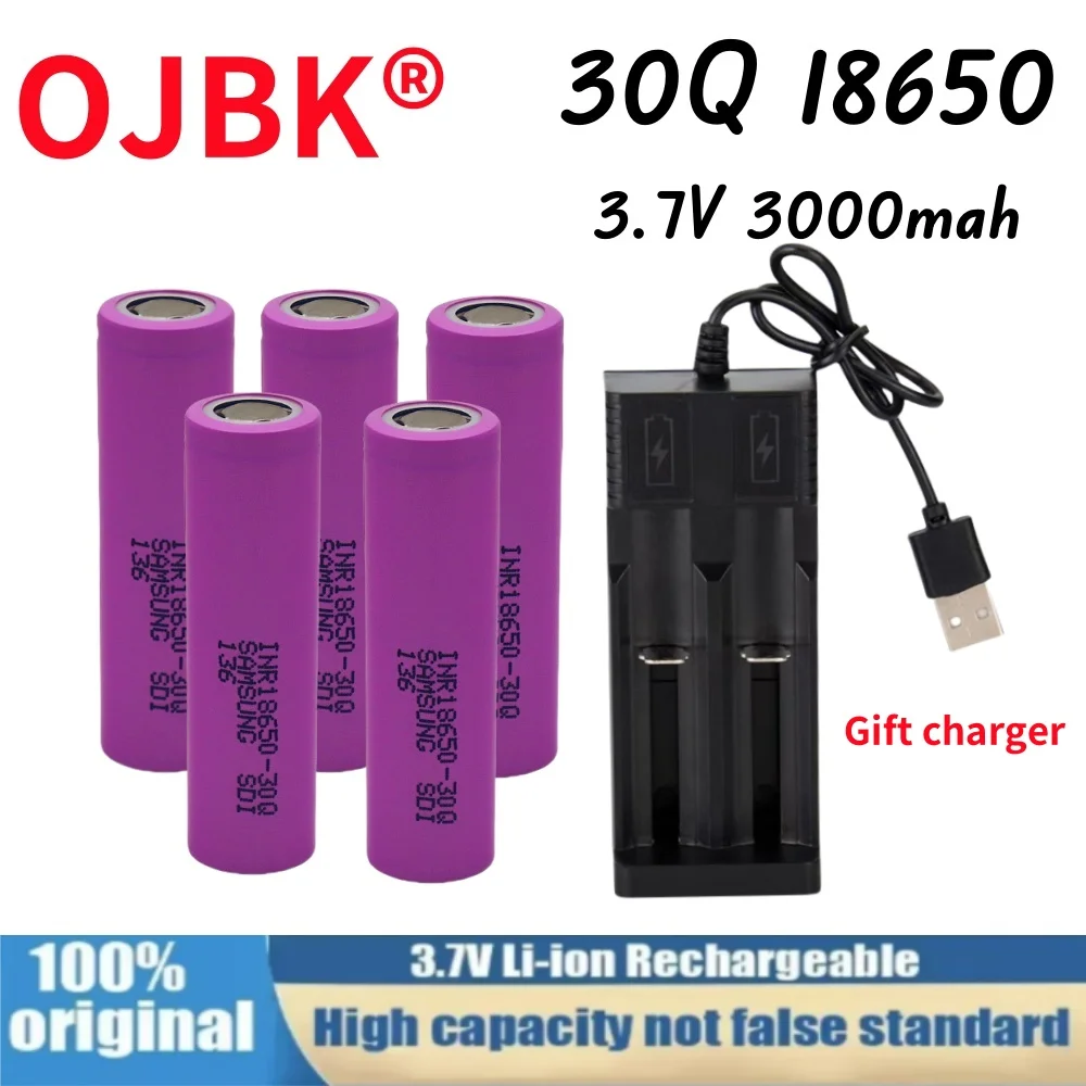 Batería recargable con cargador USB, 3,7 V, 3000mAh, 18650, 30Q, adecuada para nuestro 18650 juguetes, herramientas, baterías de linterna, Etc.