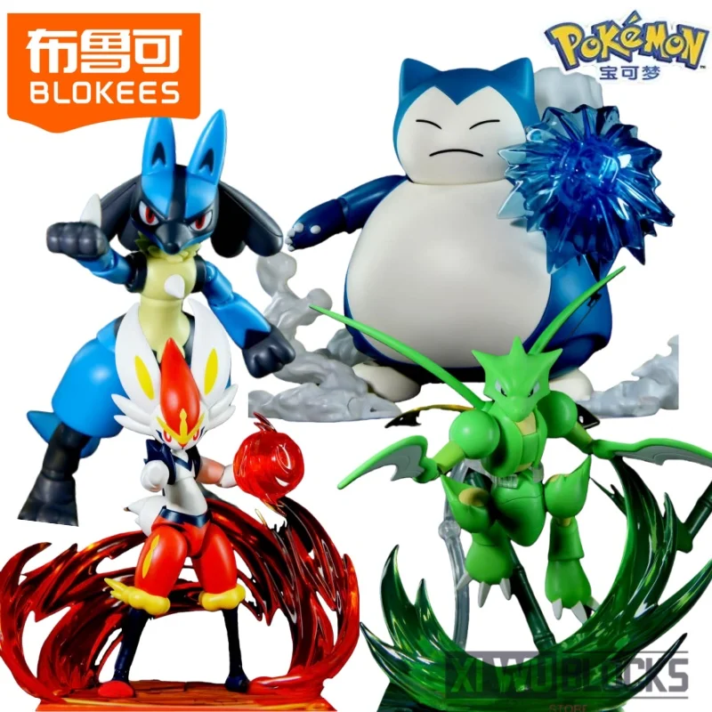 

BLOKEES Assembling Building Blocks Pokemon Ornaments Snorlax Lucario Cinderace Movable Toy Model Collection Gifts