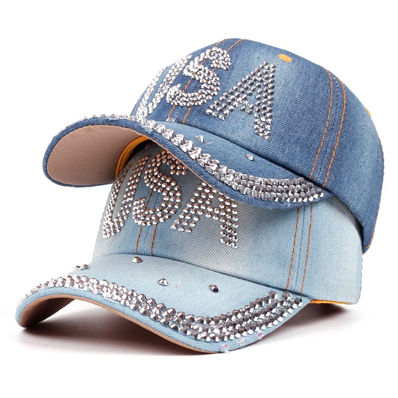 Men's and Women's Windball Caps Diamond-Encrusted USA Letters With Metal Rivets Cap For Vacation Travel