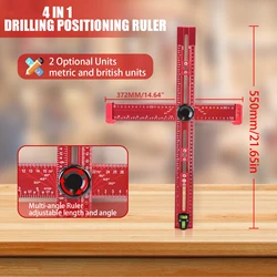 50cm 2 in 1 Drilling Positioning Ruler Combination Angle T-Shaped Ruler Cabinet Hardware Jig Drawer Installation Woodworking