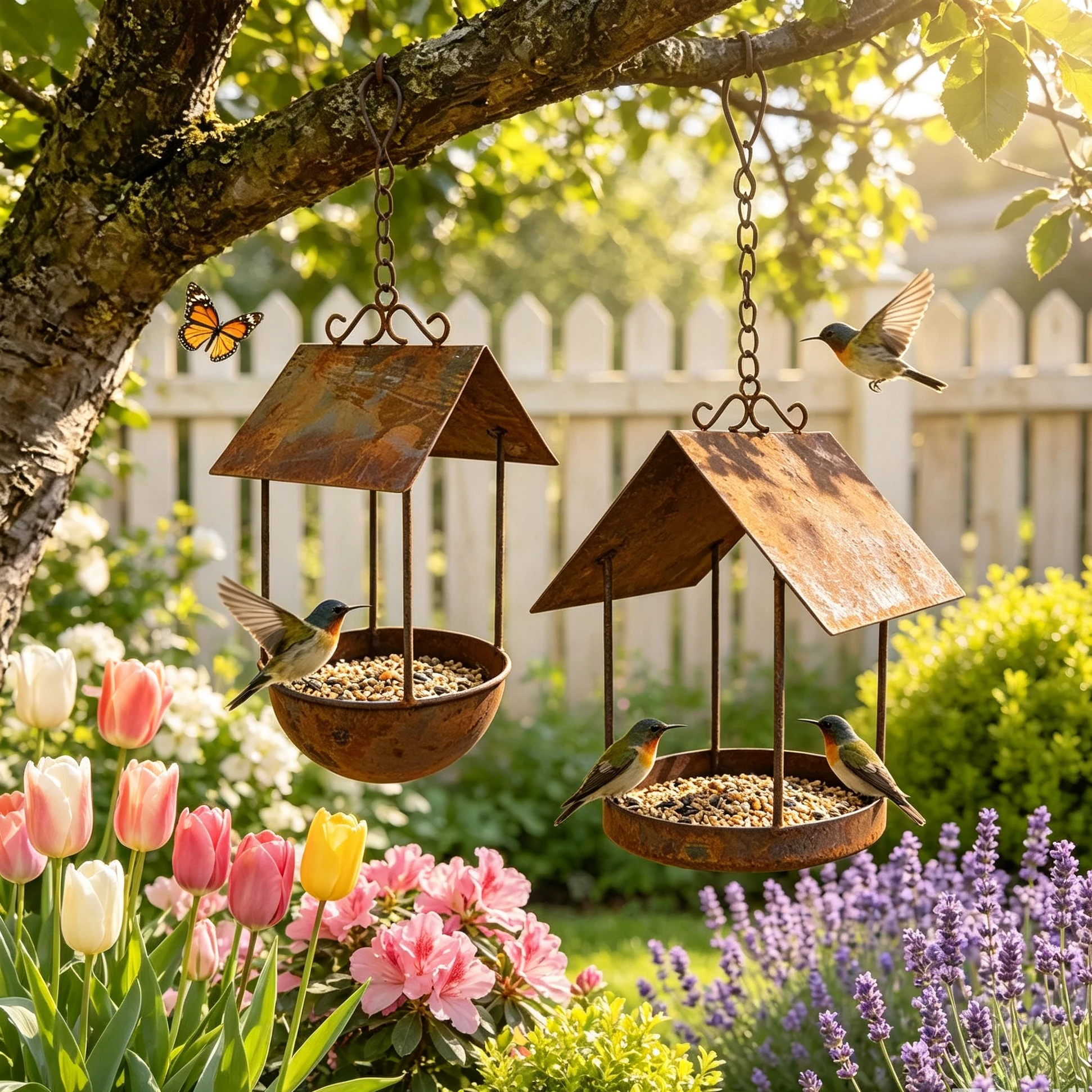 Rusty Iron Hanging Bird Feeder Hut Rainproof Bird Water Bowl Seed Tray Container Outdoor Garden Yard Porch Decor Bird House