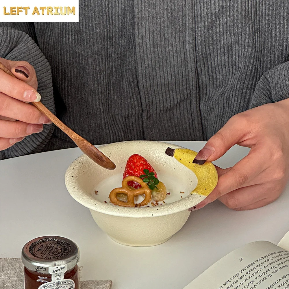 Korean Ins Splash Ink Porcelain Bowl Banana Under Glazed Round Ceramic Food Container Yogurt Fruit Salad Milk Oats Bowls
