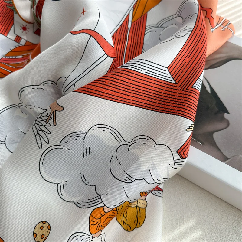 14MM Silk Scarf 135CM Hand-Rolled Shawl Head Hair Bag Bandanas Large Shawls Summer Spring Accessories Gift view 5