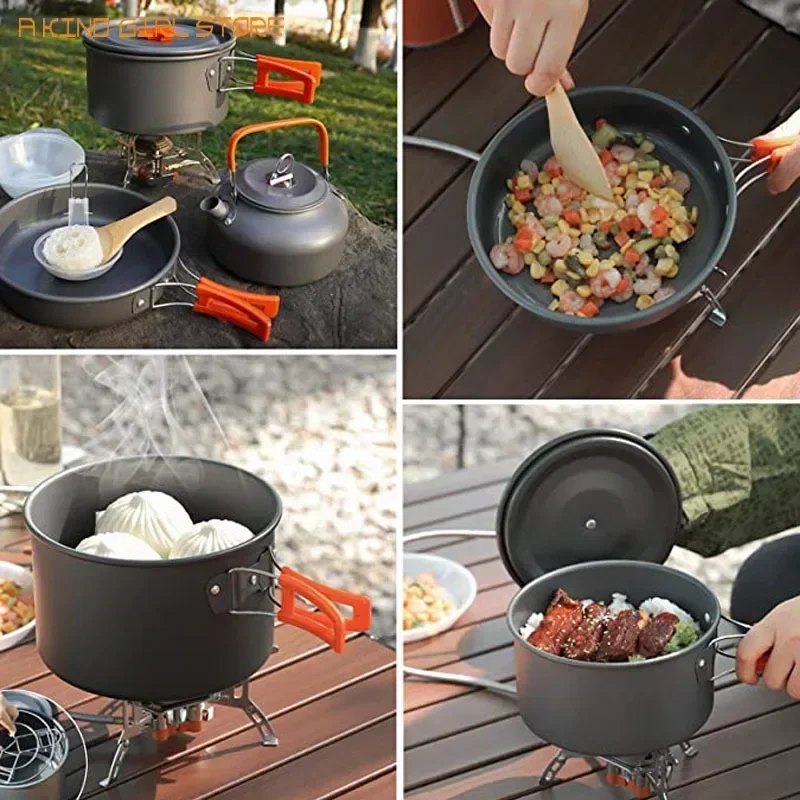 Camping Cooking Set Outdoor Aluminum Lightweight Equipment Camping Cookware Kit For Traveling Trekking Hiking Supplies