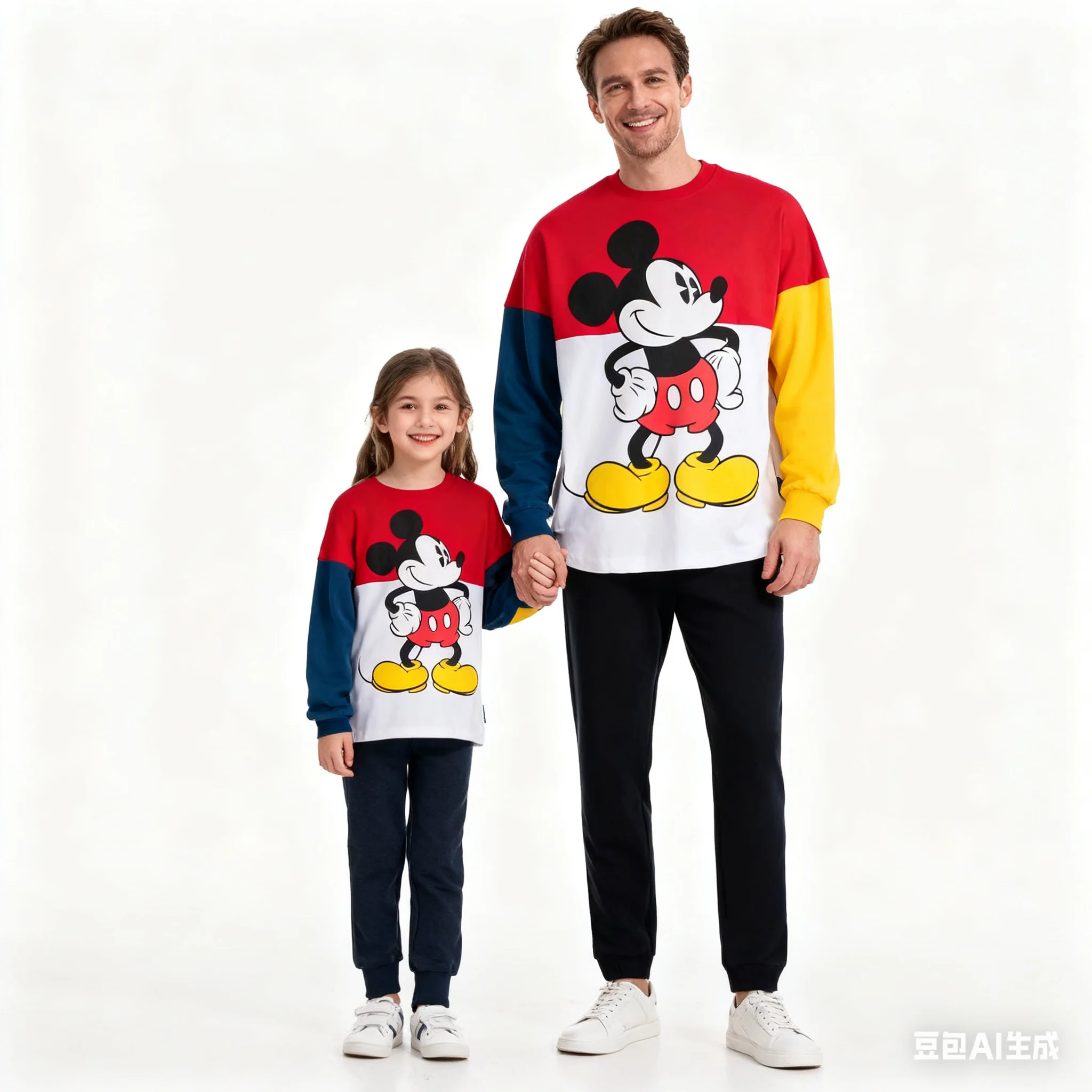 ديزني هابي ميكي أربعة الربط اللون بنين بنات Crewneck البلوز البلوز أنيق مريح استرخاء صالح حجم كبير خريف شتاء #1