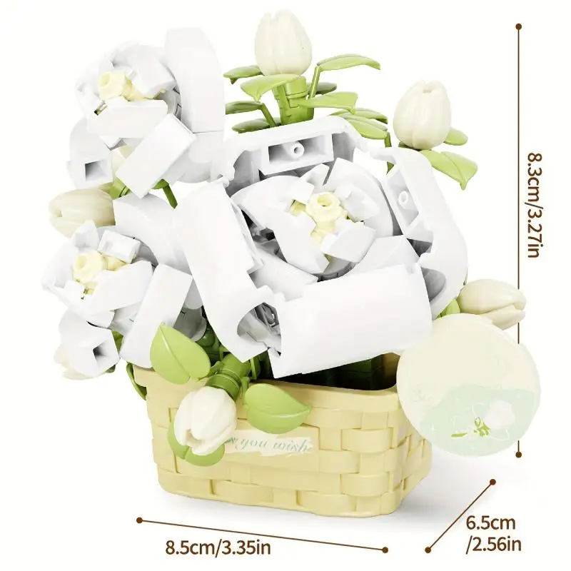 Potted Flower Basket Building Blocks Creative Bonsai Plant Bouquet Model Assemble Bricks Decoration Children\'s Christmas Gifts