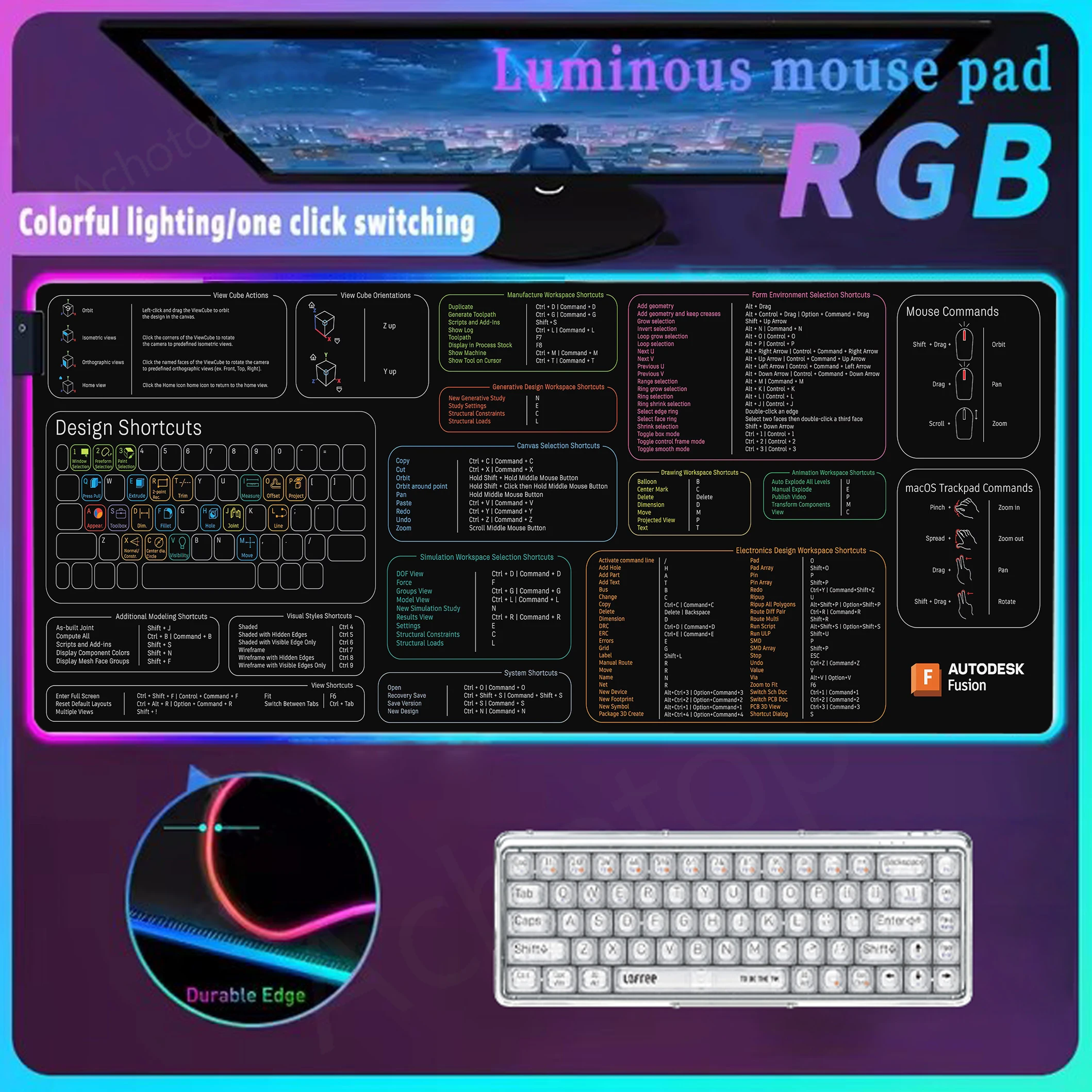 

AUTODESK Fusion Mouse Mat Large Rgb Mouse Pad Table Mat Led Carpet Gaming Accessories Glow Personality Mousepad Colorful Mats