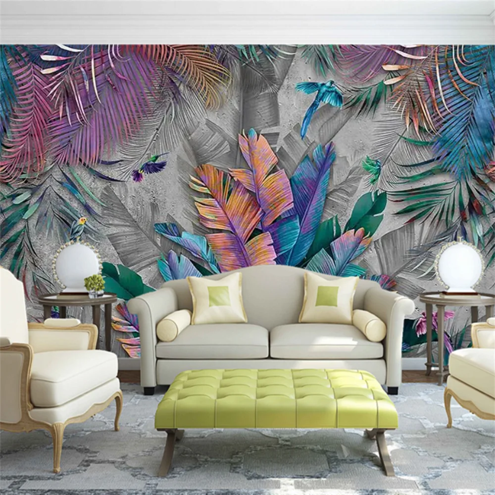 custom wallpaper 3d mural Southeast Asian tropical plants flowers and birds wallpapers TV Background Living Room Home Decoratio