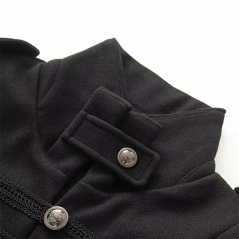 Guobioziy Women's Punk Slim-Fit Wool Coat 2026 Spring-Autumn Solid Color Studded French Casual Fashion Trendy Daily Street Style
