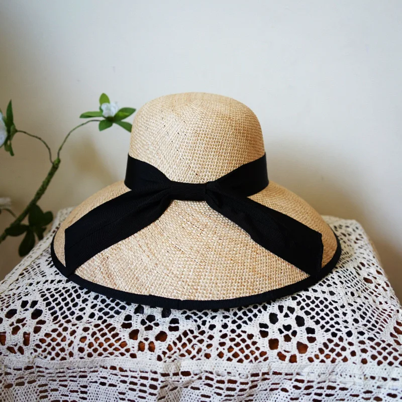 

French Vintage Hepburn Treasure Grass Woven Bell Shaped Pot Hats For Women Summer Sunshade Sun Hat Big Brim Hat Designer Hats