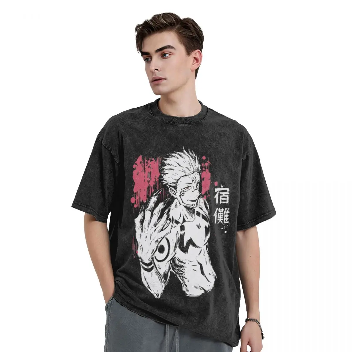 Washed T Shirts Funny Anime Ryomen Sukuna Novelty T-Shirts Harajuku Jujutsu Kaisen Short Sleeve Printed Tops Tees for Men Women