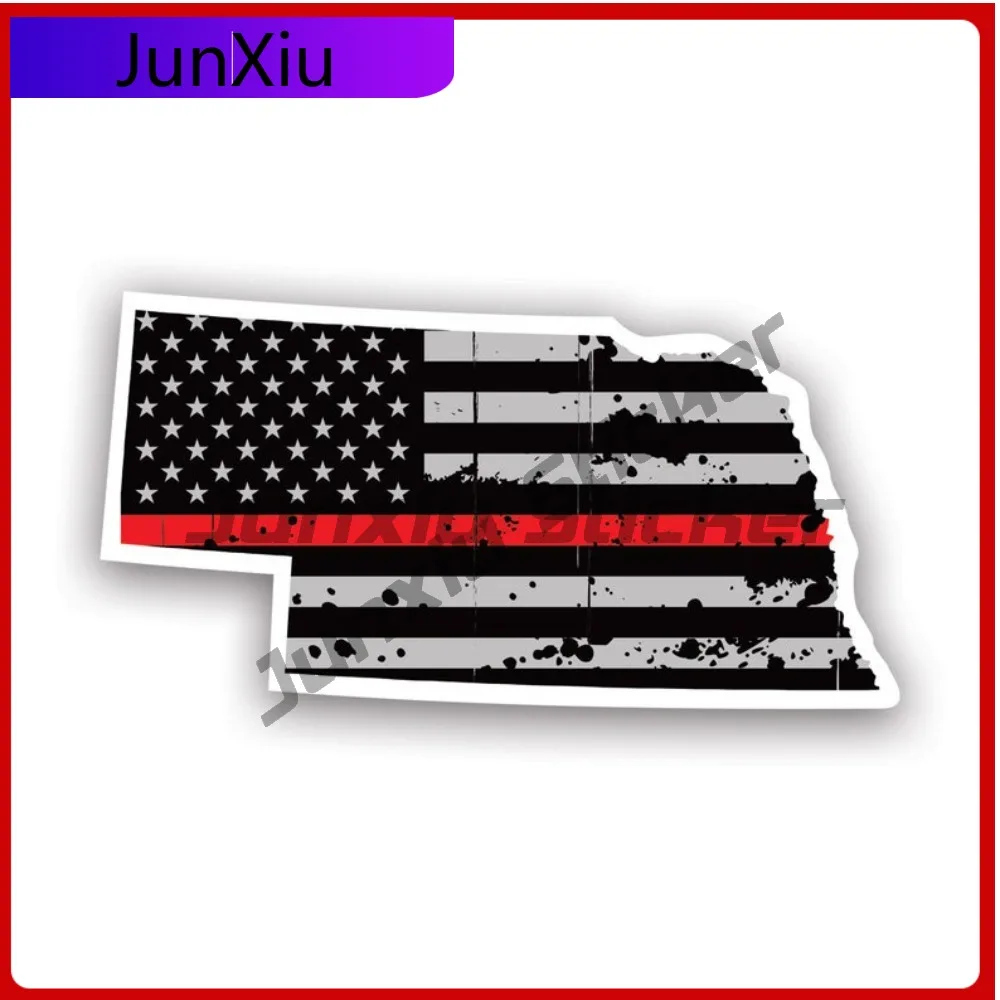 

Stylish Distressed Thin Red Line Nebraska State Shaped Subdued Us Flag Sticker Uv Protected Decalsfire Firefighter Safety