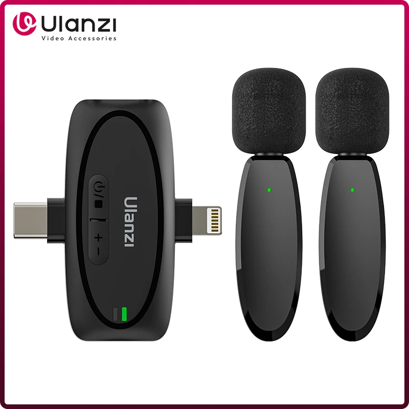 Ulanzi V6 2.4G 3 in 1 Wireless Lavalier Microphone Lightning Type-C 3.5mm Ports For iPhone 15 Android Camera Laptop Recording