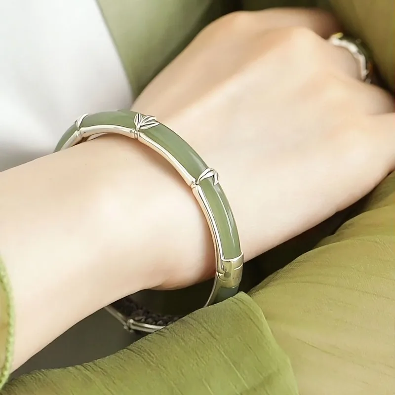 New Chinese Style Rising Success Bamboo Joint Bangle Delicate Cuff Bracelet for Women Hanfu Qipao Matching Accessory Gift Idea