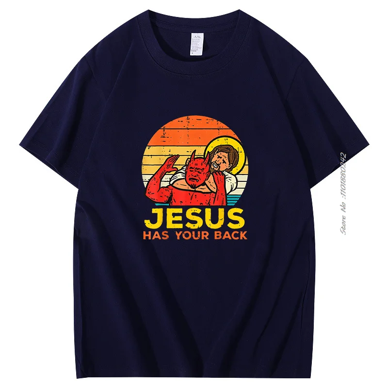 Jesus Has Your Back Jiu Jitsu Vintage Cotton Short-Sleev Tops Male Kawaii Clothing Oversized T Shirt High Quality Mens Clothes