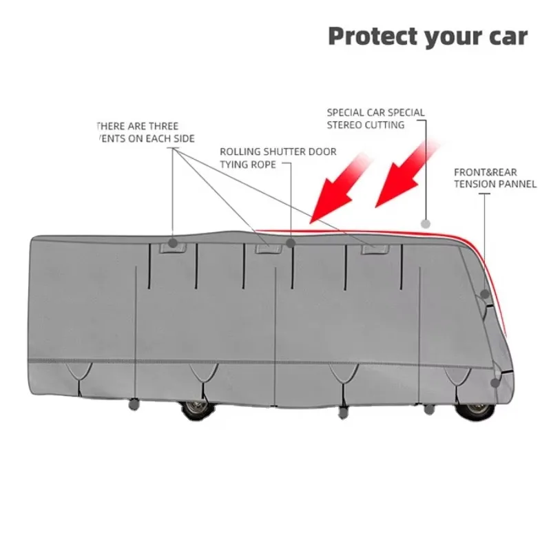 Sports-Style RV Camper Vehicle 5th Wheel Cover Waterproof Anti-Wind UV Protective Sun Shade RV Shed Car Body Cover