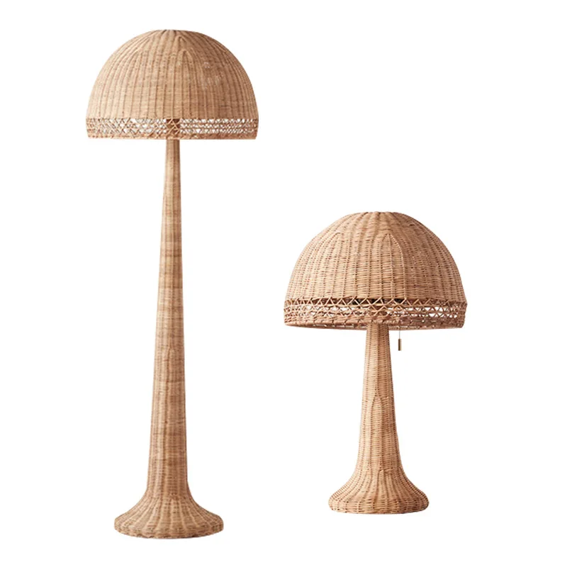 Floor lamp Japanese creative woven log, rattan art lamp next to the sofa of the homestay