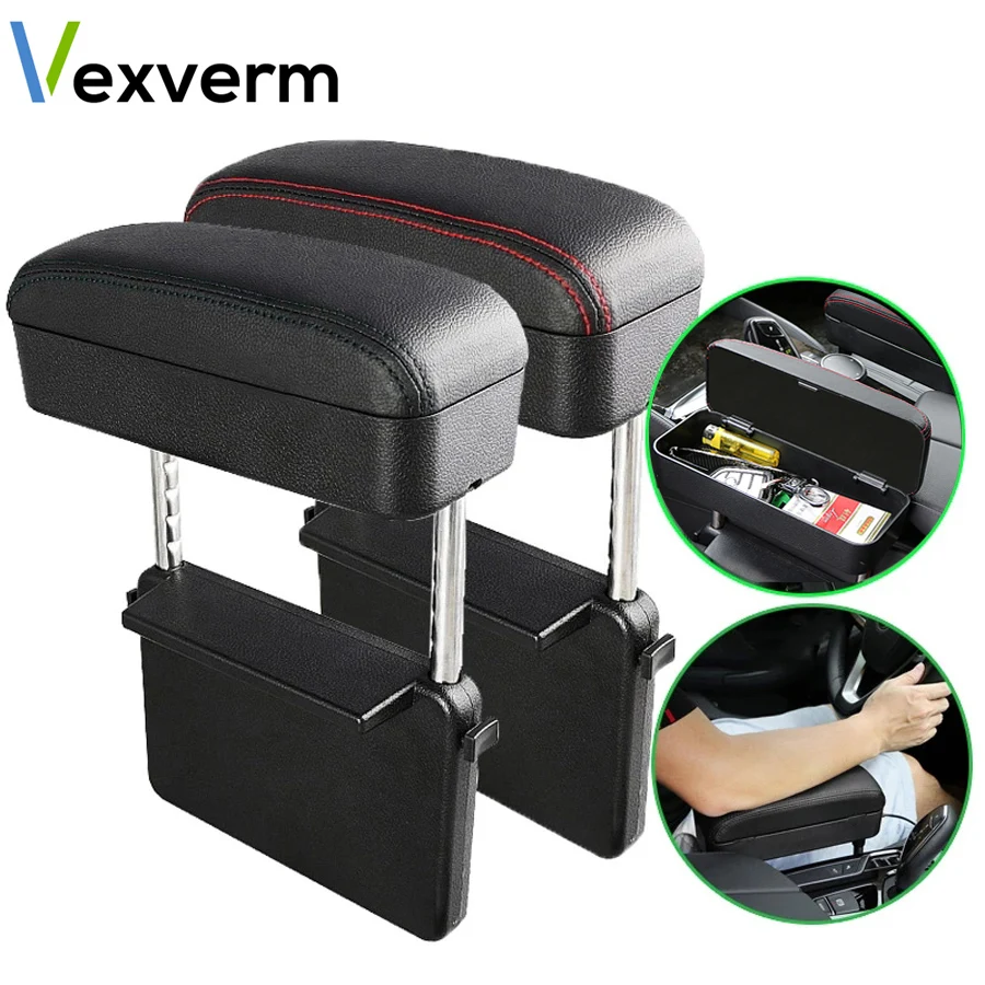 Boîte d'accoudoir pour siège de voiture, réglable en hauteur, support de coude automatique, coussin d'accoudoir, organisateur de rangement pour console centrale de voiture en cuir PU