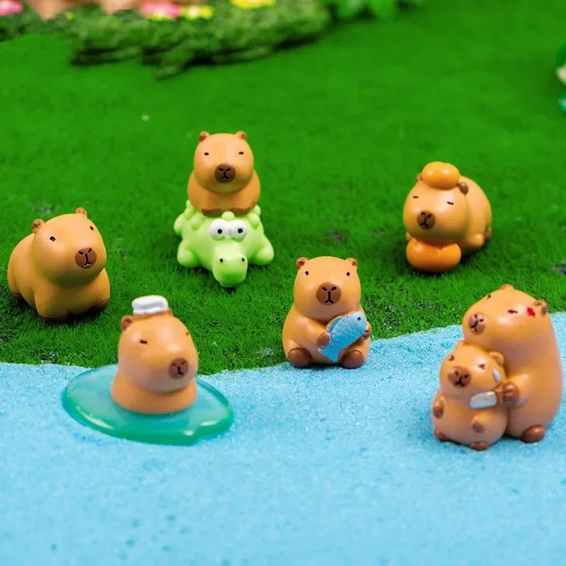 Żywica Cartoon Capybara statua DIY Multicolor miniaturowe figurki Capybara akcesoria Mini figurka zwierząt ozdoba ogrodowa