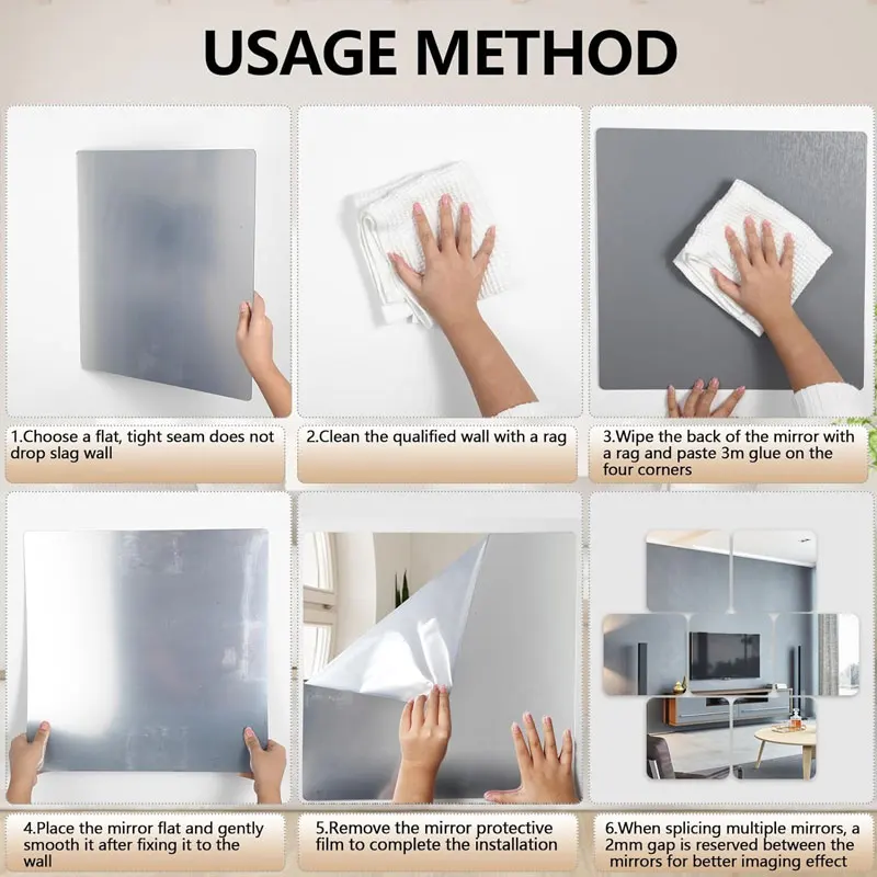 8/16pcs1mm Self Adhesive Mirror Sheets Flexible Non Glass Mirrors Gym Mirrors Wall Stickers Home Room Bedroom 3D Wall Decor