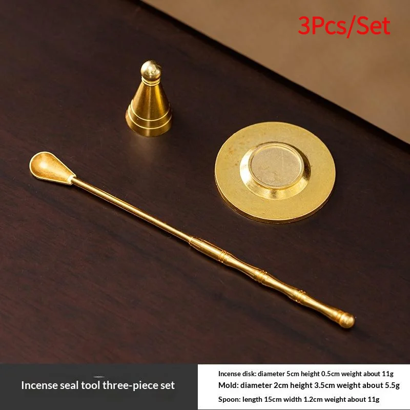 #3Pcs/Set Pure Copper Incense Burner Chinese Ancient Style DIY Incense Cones Retro Brass Censer Incense Tools Moulds