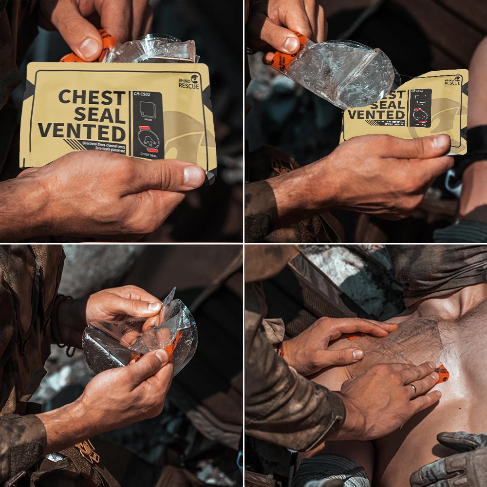 RHINO RESCUE-Tactical Chest Seal Ventilado, Trauma Care for Combat Medics, Patch De Vedação De Peito, IFAK Suprimentos