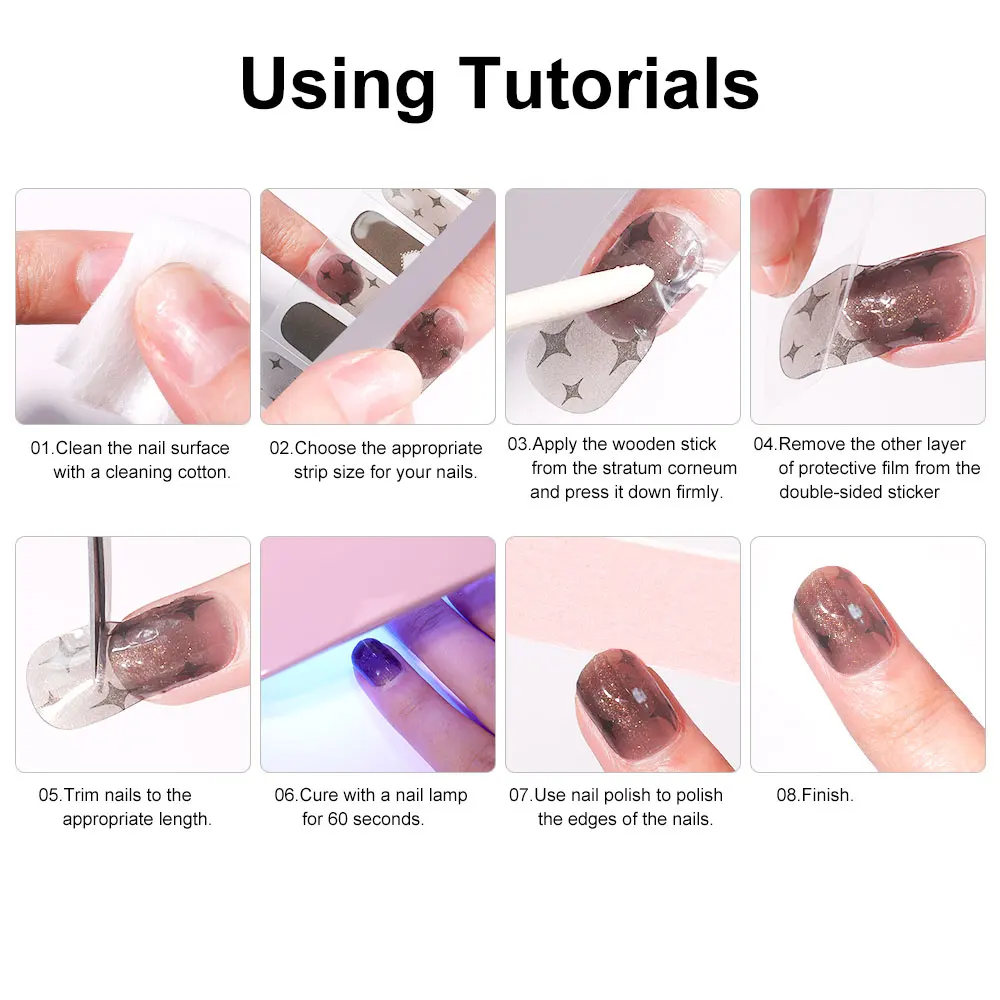 Semi-cured Gel Nail Sticker Tools 20 pcs Set - Sticker with Shinning Nail Art Pattern for Nails Works with UV/LED Nail Lamp