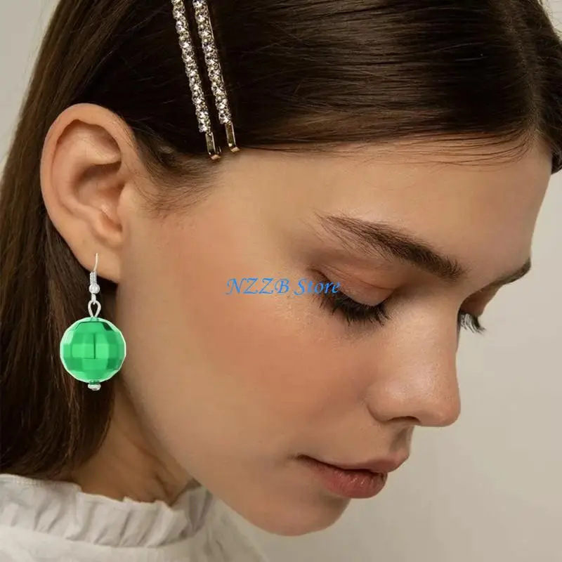 

T21F Vintage Mirrorball Earrings for Women Light Up Disco Ball Necklace Set for Party
