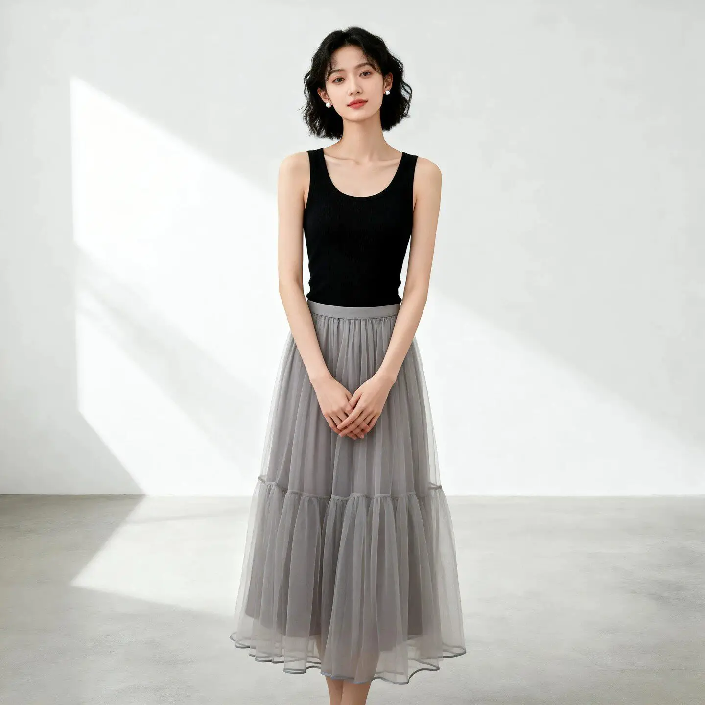 Winsleter-Lining Silk Elegant Skirts, Elastic Waist Mesh Patchwork, Women French Temperament A-line Skirt, 2026 Summer B66873CC