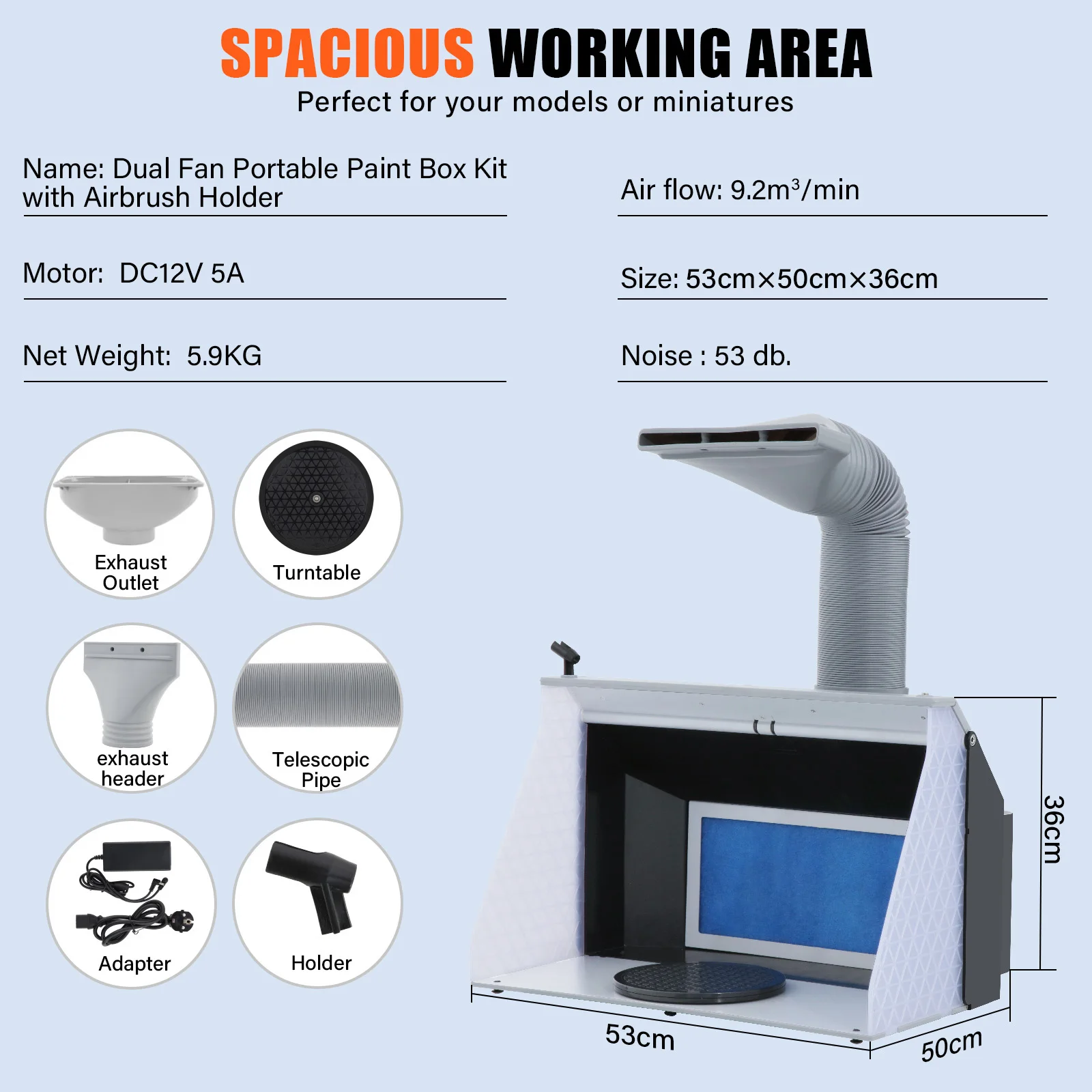 Verf cabine-airbrush opvouwbare ventilator Dubbele snelheidsregeling LED-tray geïntegreerde decoratieve modellering