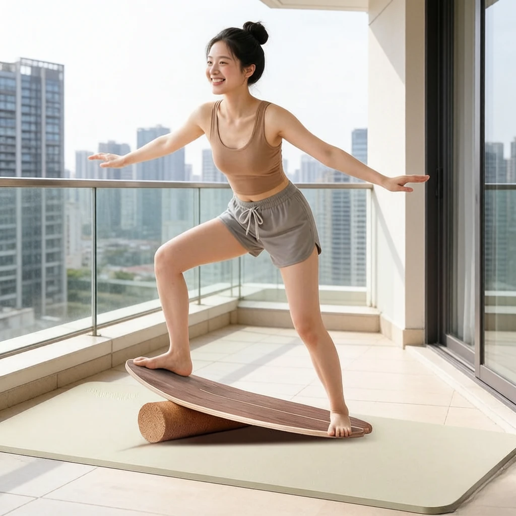 Fish Shape Balance Board for Yoga Skiing, Surf Skate Fitness Training, Curved Wooden Board, Strong Load Bearing Durable for Gym